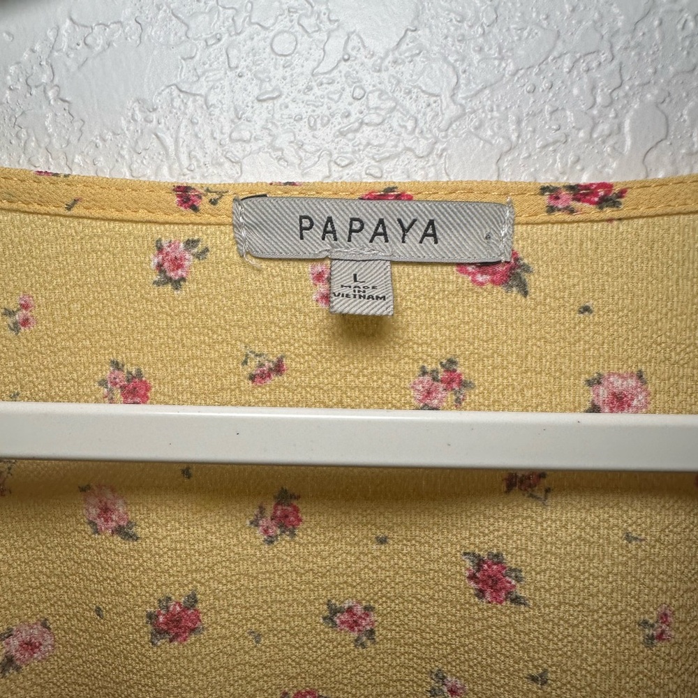 Papaya Yellow Floral Large Blouse Scrounge Crop with Lace Accent Tank Bralette - Picture 3 of 7